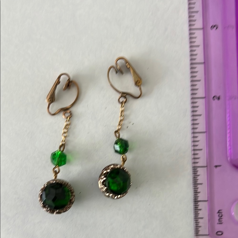 Vintage Green Drop clip on Earrings